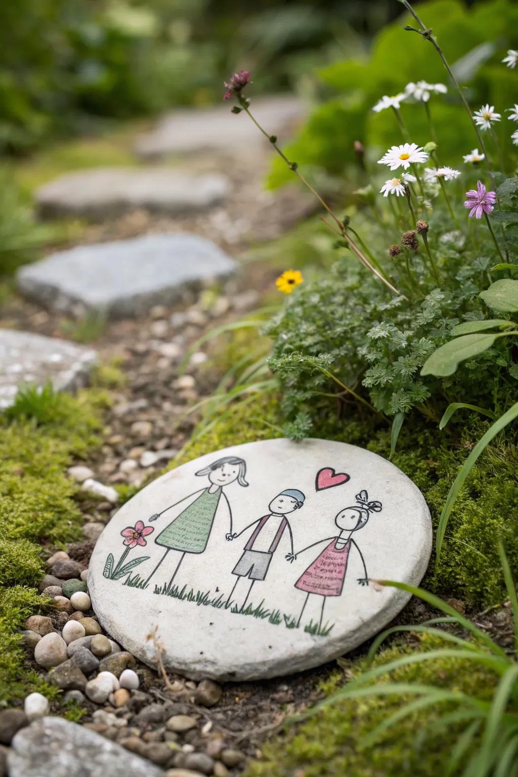 Step into memories with every footprint: A charming touch of family love in your garden path.