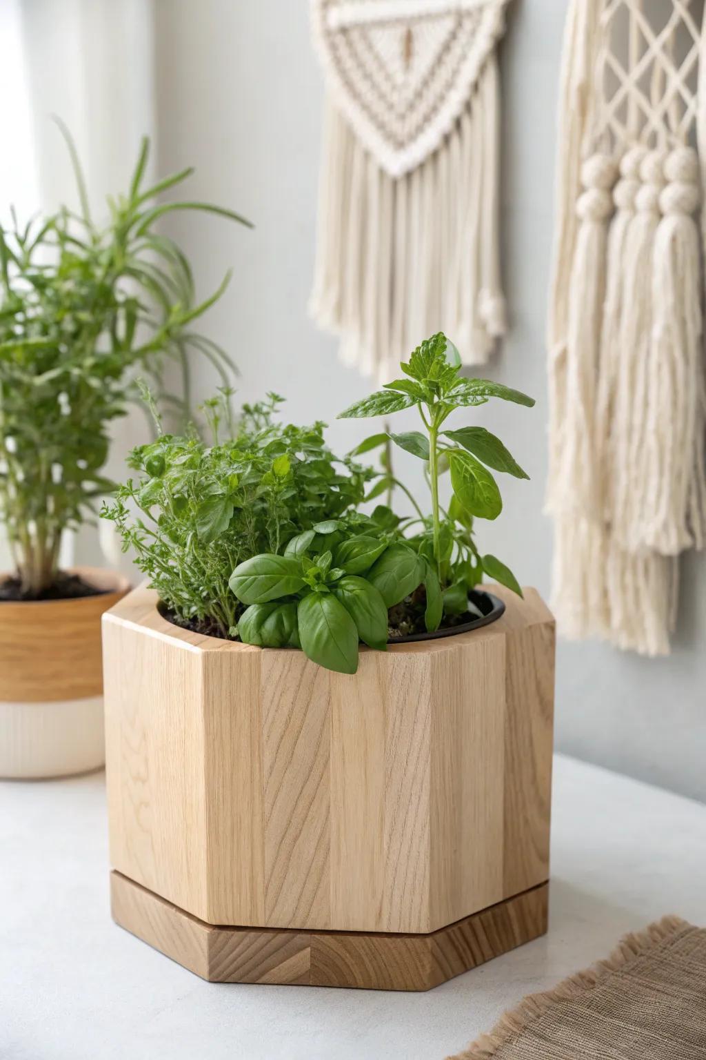 Never forget to water your herbs again with this beautifully crafted self-watering planter. 🌱✨ #MinimalistGardening #ScandiBoho