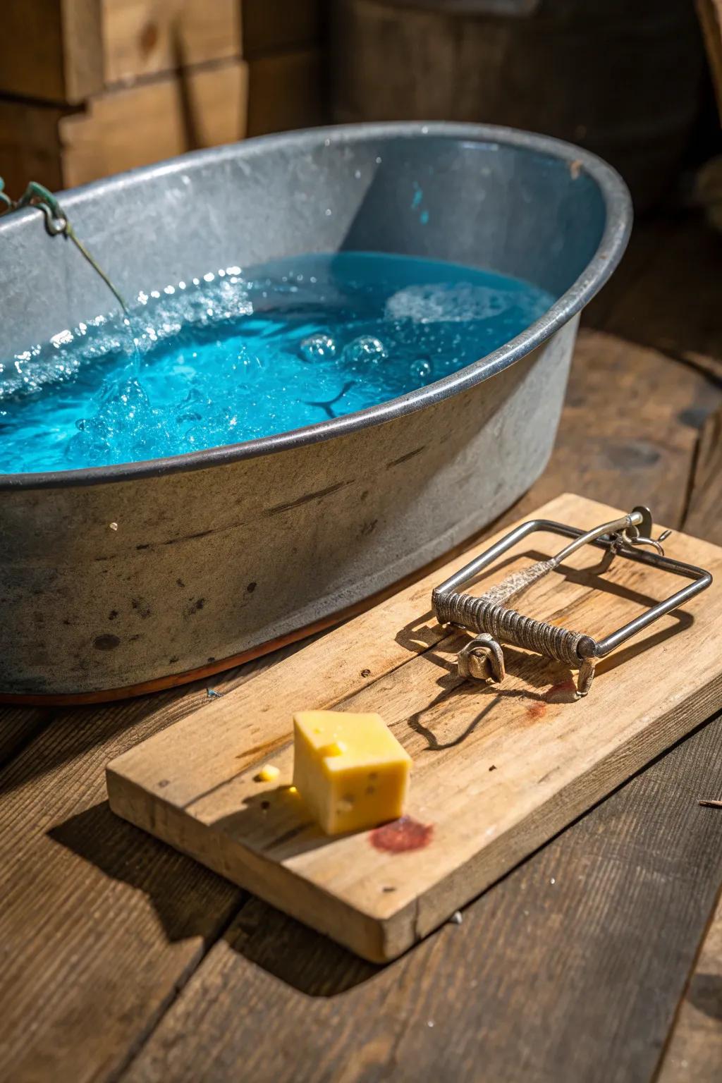 Ingenious Craftsmanship: A Clever Soap and Water Mouse Trap Design.