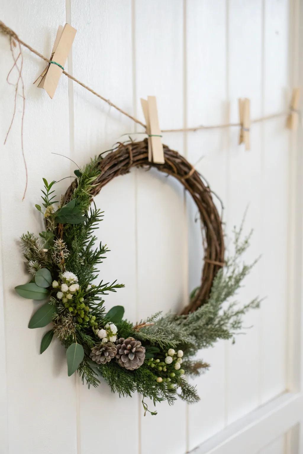 Secure your wreath with push pins for a subtle hanging solution.