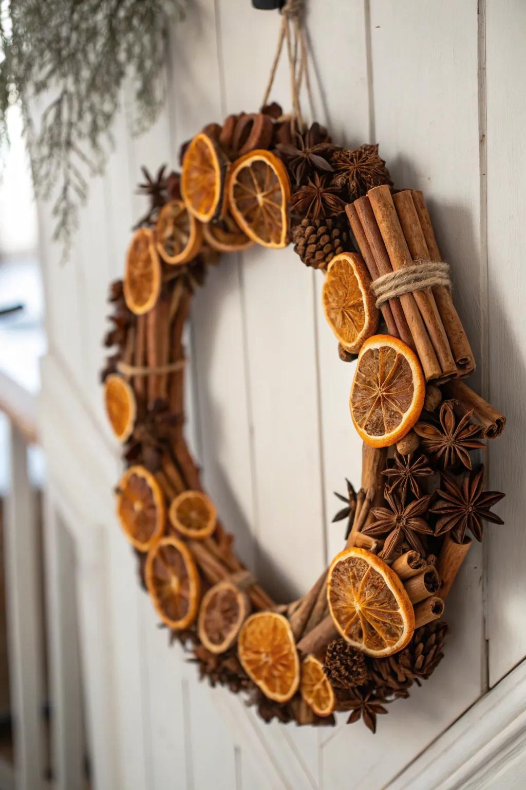 Embrace the warmth of the season with a Cinnamon Stick Wreath, where simplicity meets natural beauty.