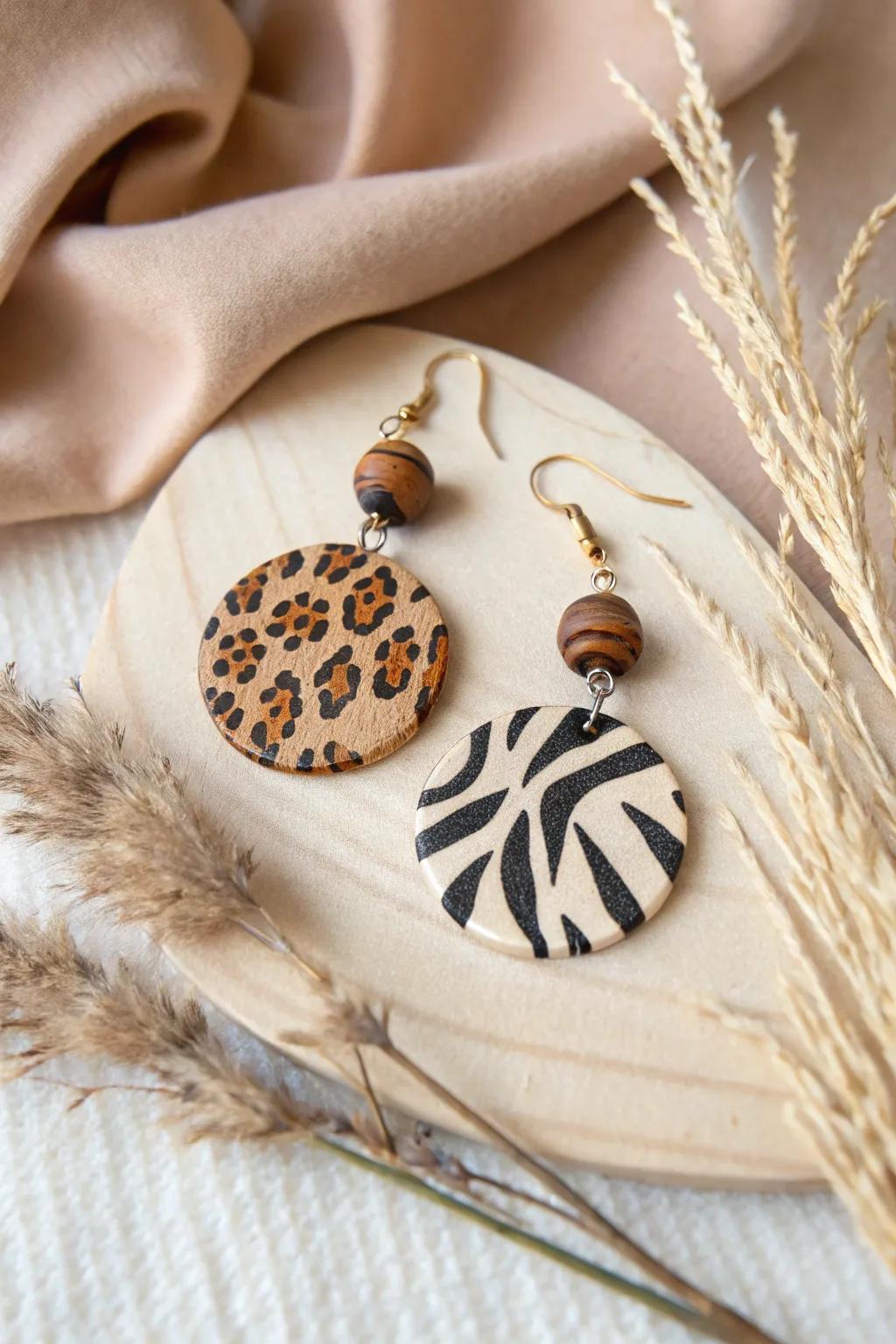 Unleash your wild side with these stunning clay earrings in animal print patterns, where simplicity meets natural beauty.