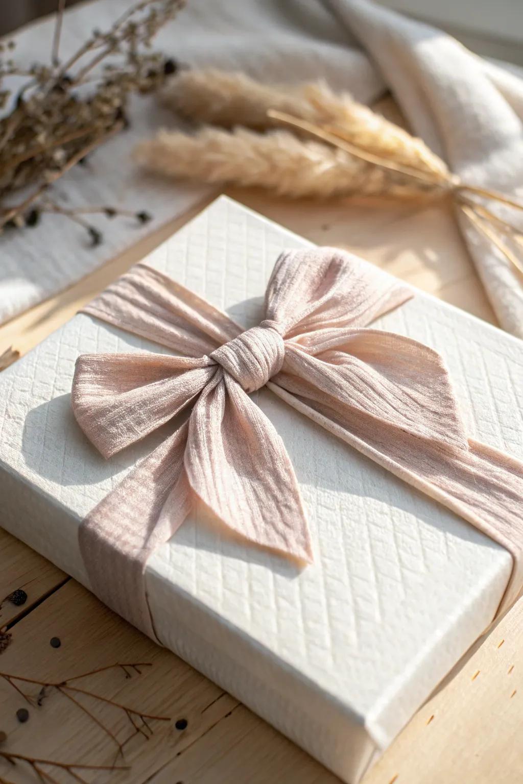 Elevate your gift-giving with the artful charm of a twisted bow, where simplicity meets elegance.