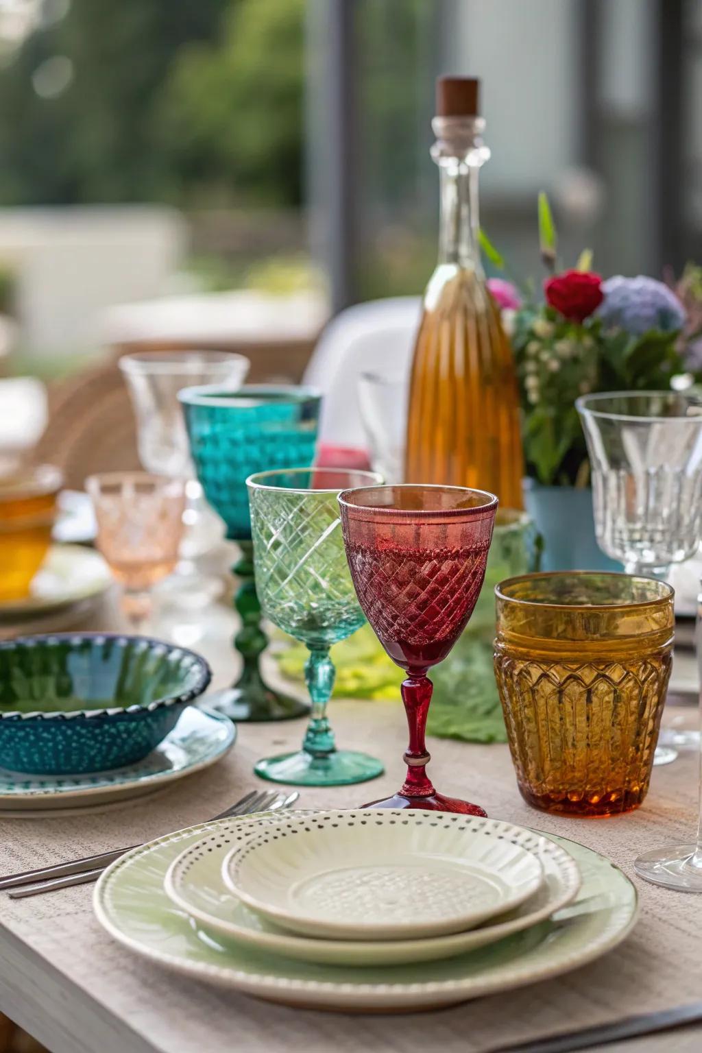 Eclectic glassware adds elegance and practicality to your table settings.