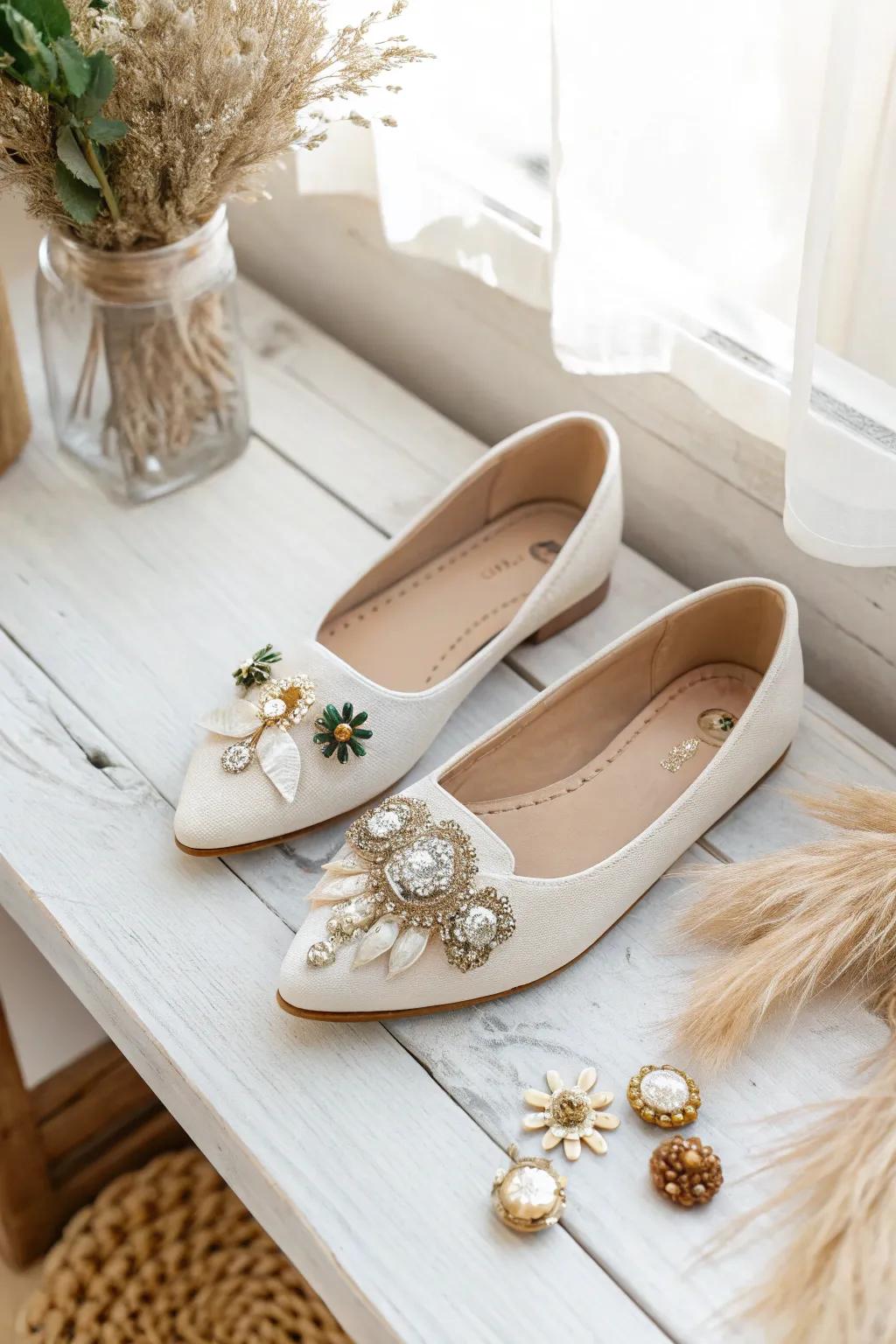 Transform old into gold: Elevate your flats with a touch of jewelry art!