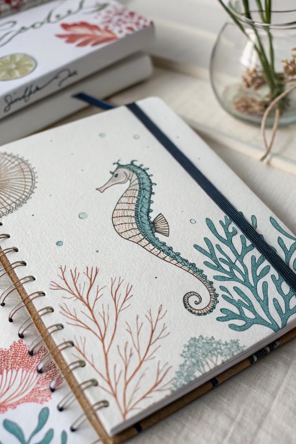 Dive into creativity with this elegant 'Under the Sea' bullet journal cover, where Scandinavian minimalism meets vibrant oceanic artistry.
