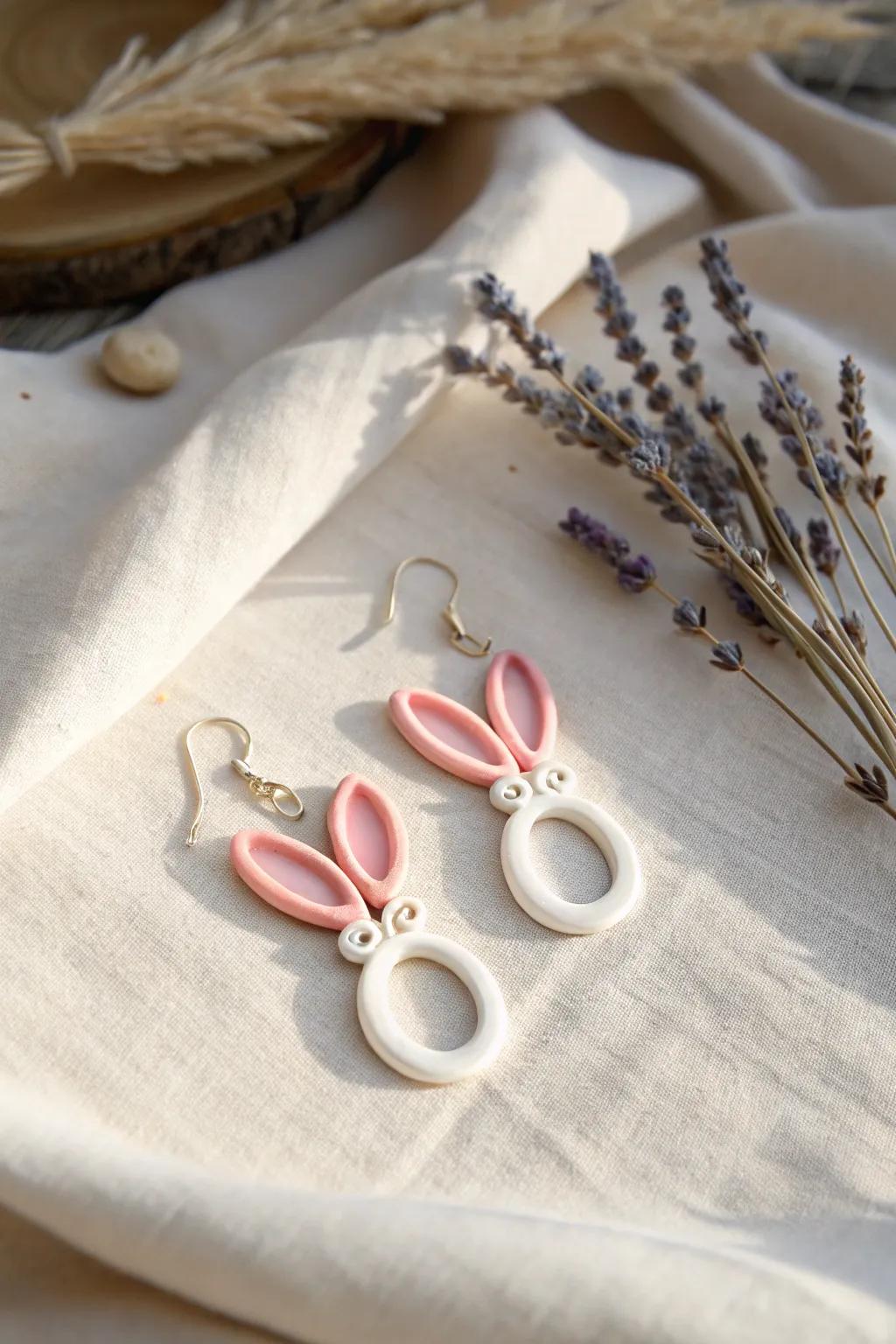 Add a playful hop to your style with these charming clay bunny ear rings, perfect for a touch of springtime fun.
