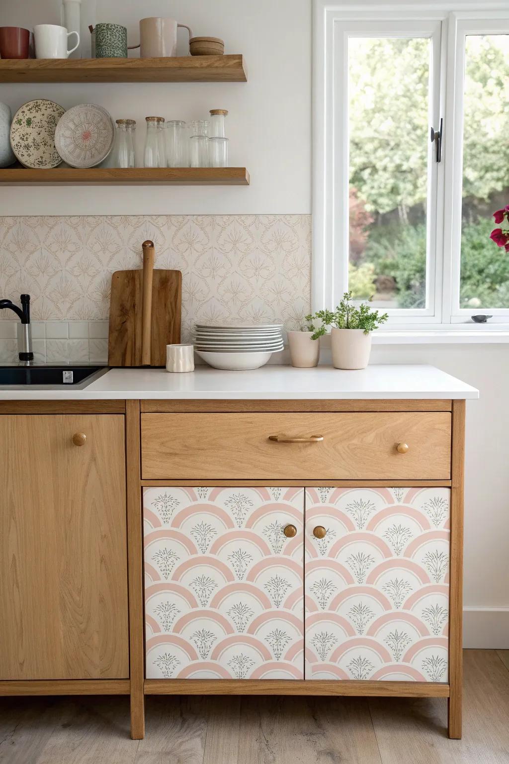 Elevate your kitchen style with under-cabinet art: a subtle touch that speaks volumes in beauty and simplicity.