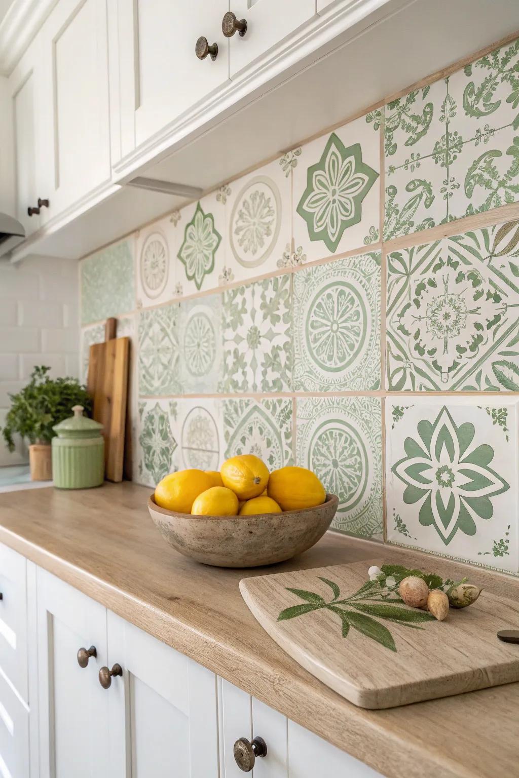 Elevate your kitchen with a DIY stenciled tile backsplash for a touch of personalized elegance.