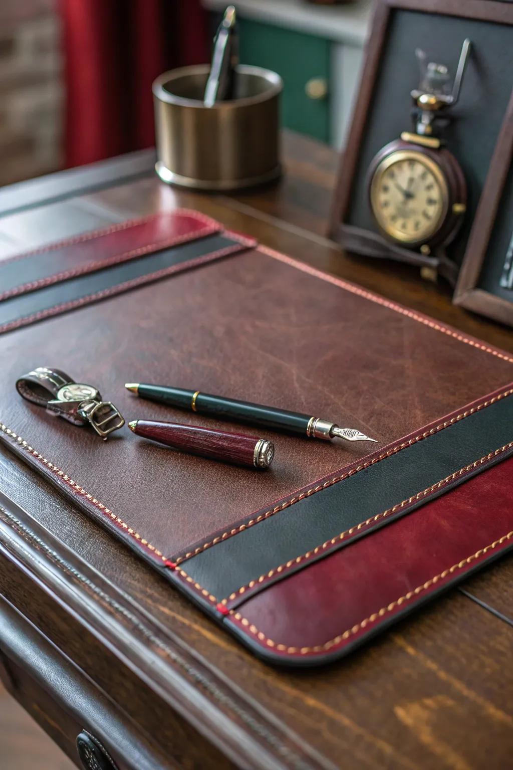 Elevate your workspace with the timeless elegance of a handcrafted leather desk mat.