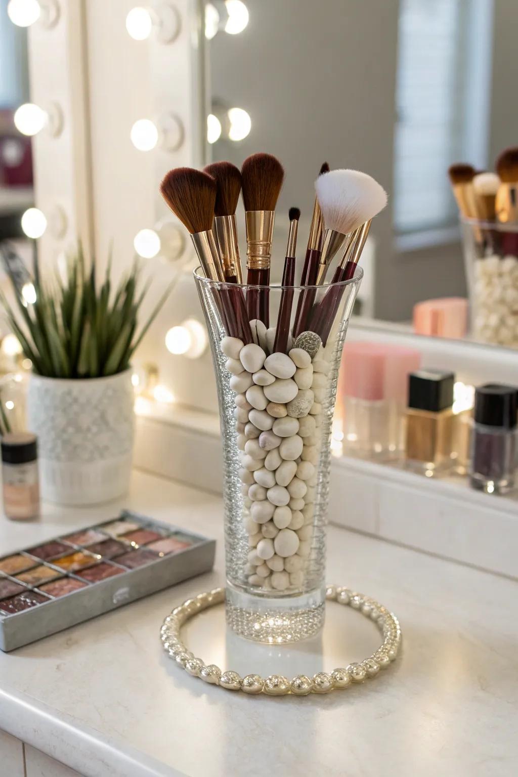 Vases offer a simple yet classy way to display makeup brushes.