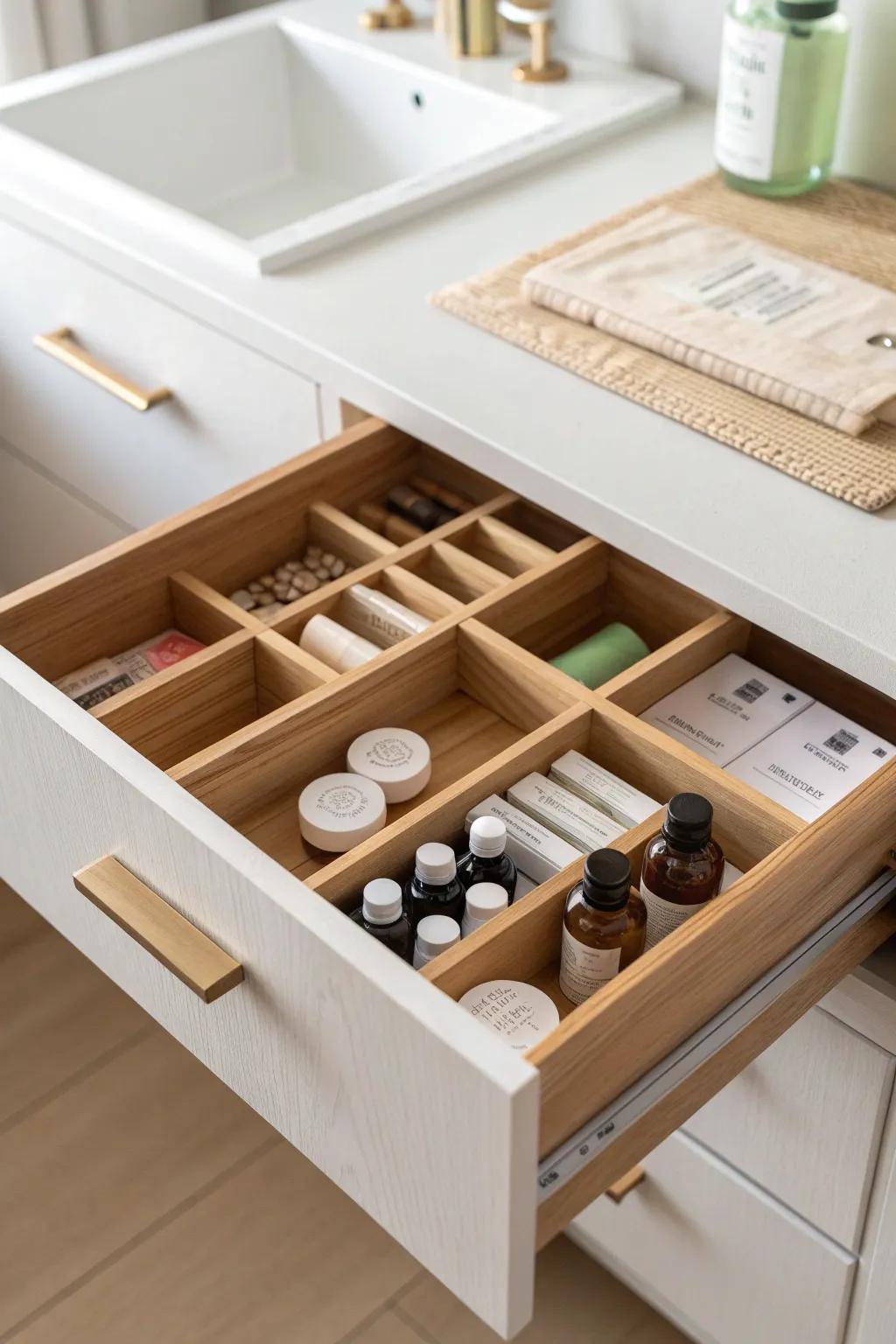 Elevate your medicine storage with elegant, custom-fit drawer inserts for a touch of functional beauty.