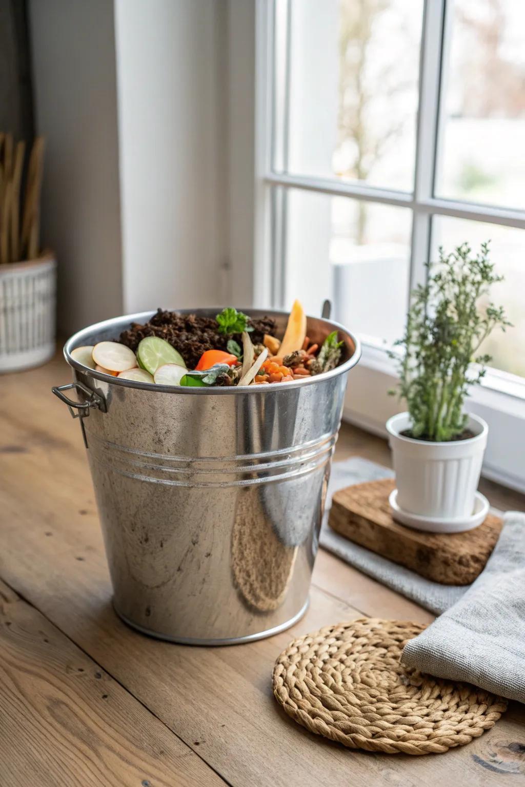 Transform kitchen waste into garden gold with this stylish compost bin solution. 🌿✨ #EcoFriendlyLiving #MinimalistStyle