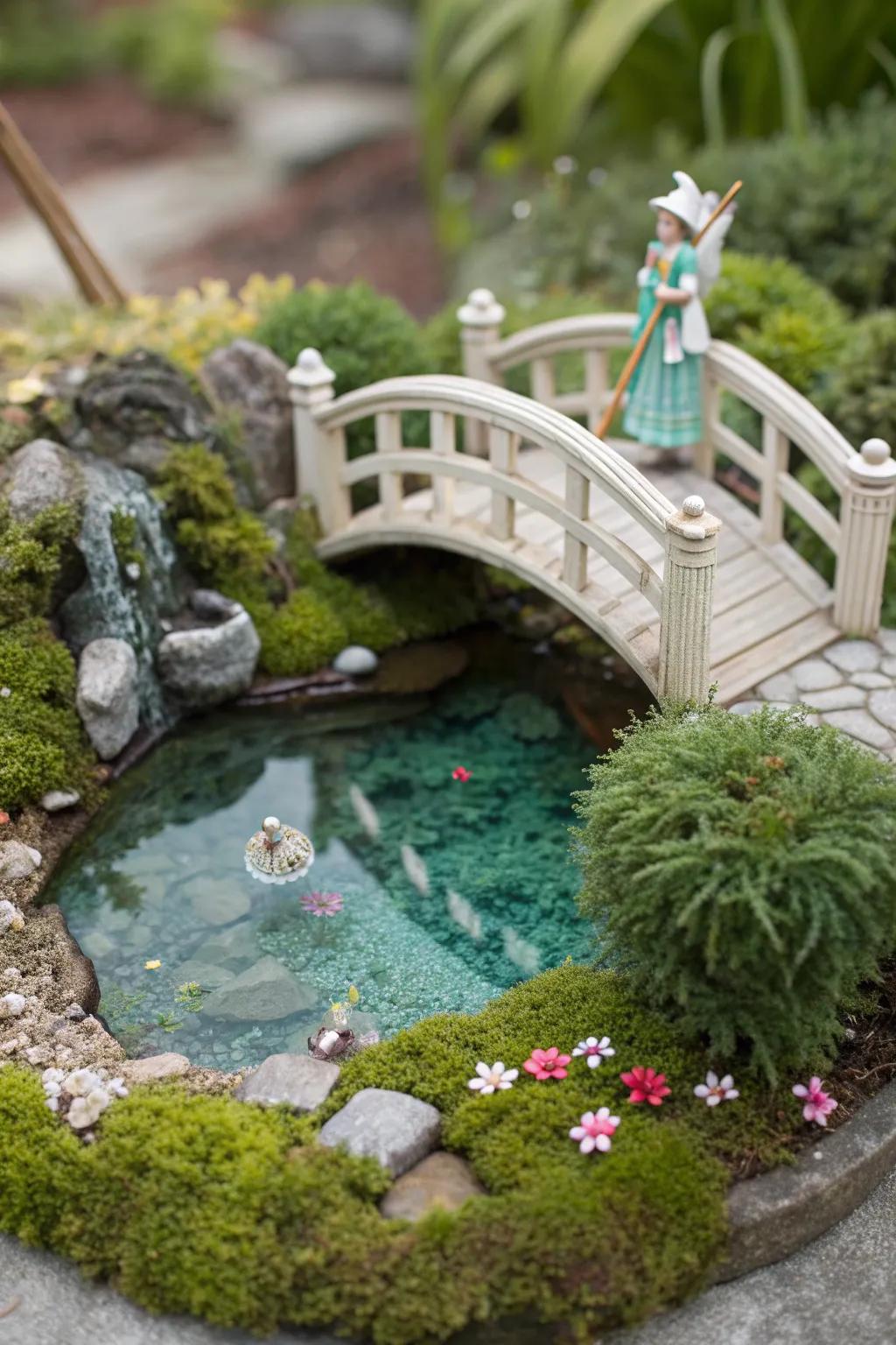 Dive into a world of enchantment with a fairy garden pond that sparkles with craftsmanship and charm.