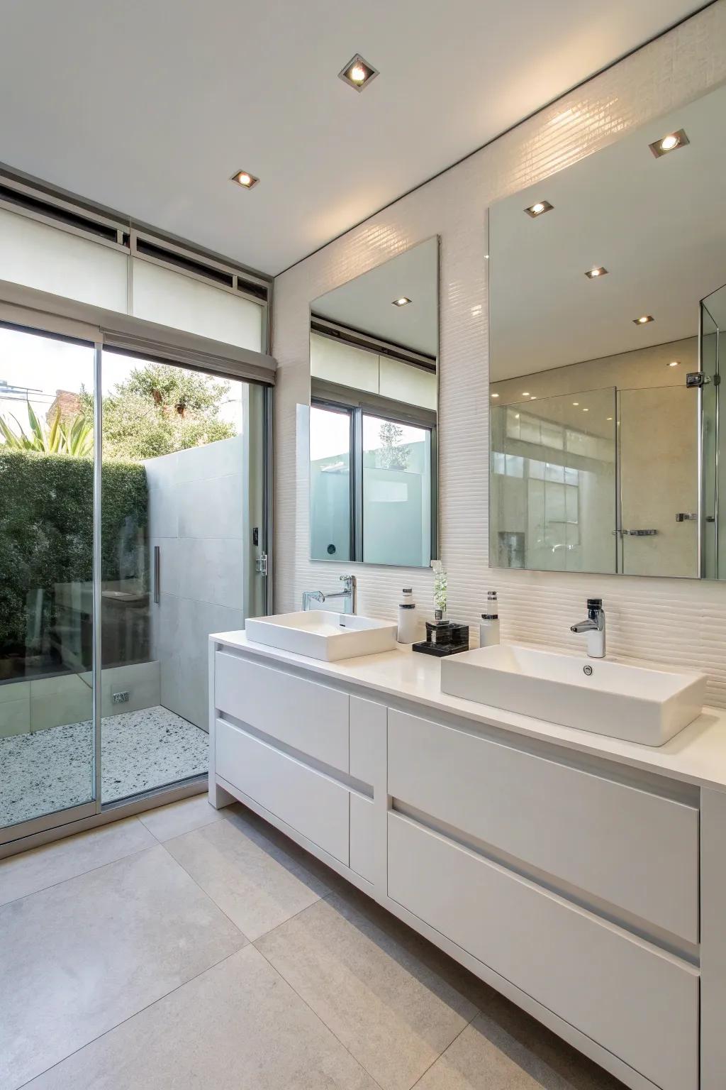 Double sink cabinets offer functionality in shared modern bathrooms.