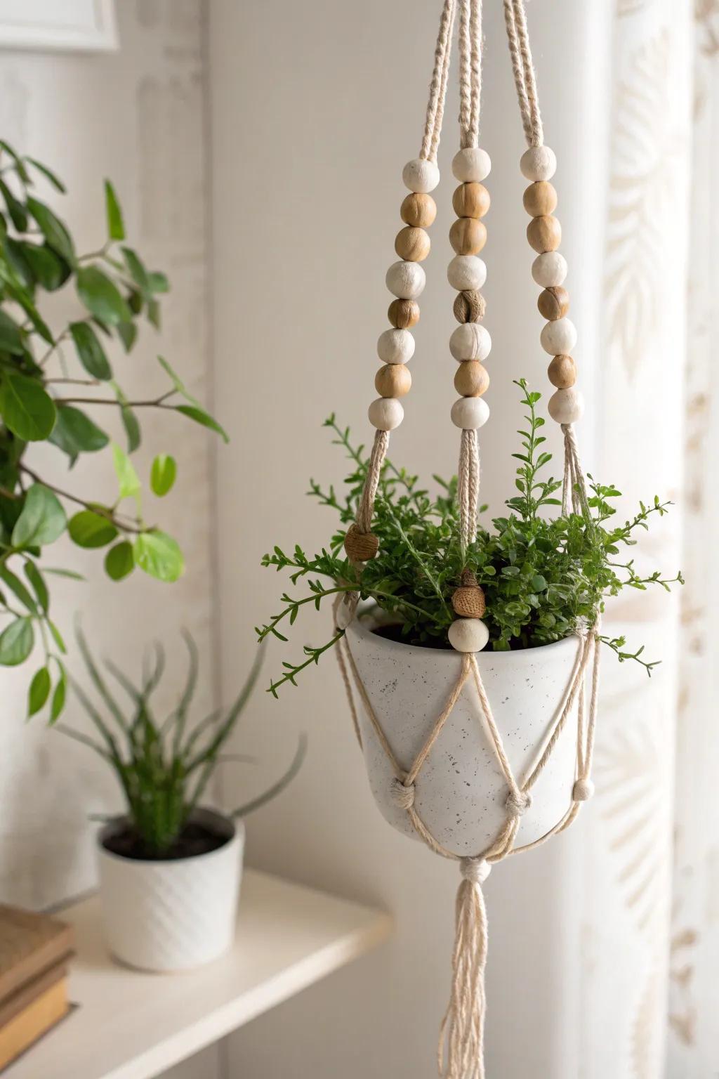 Elevate Mother's Day with a beautifully crafted beaded plant hanger, merging elegance with simplicity for a heartfelt gift.