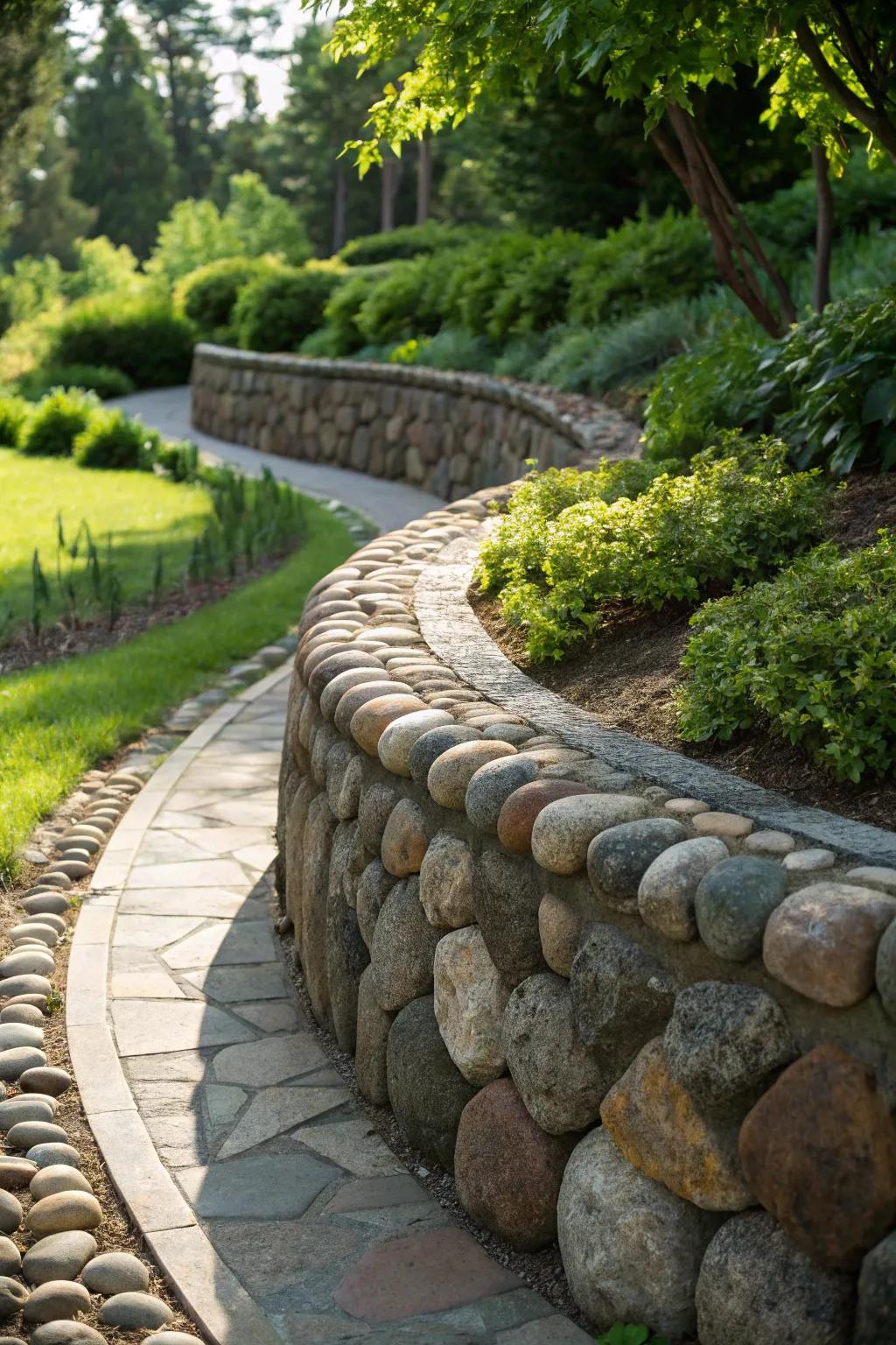 Master the art of garden harmony with a stunning curved rock retaining wall.