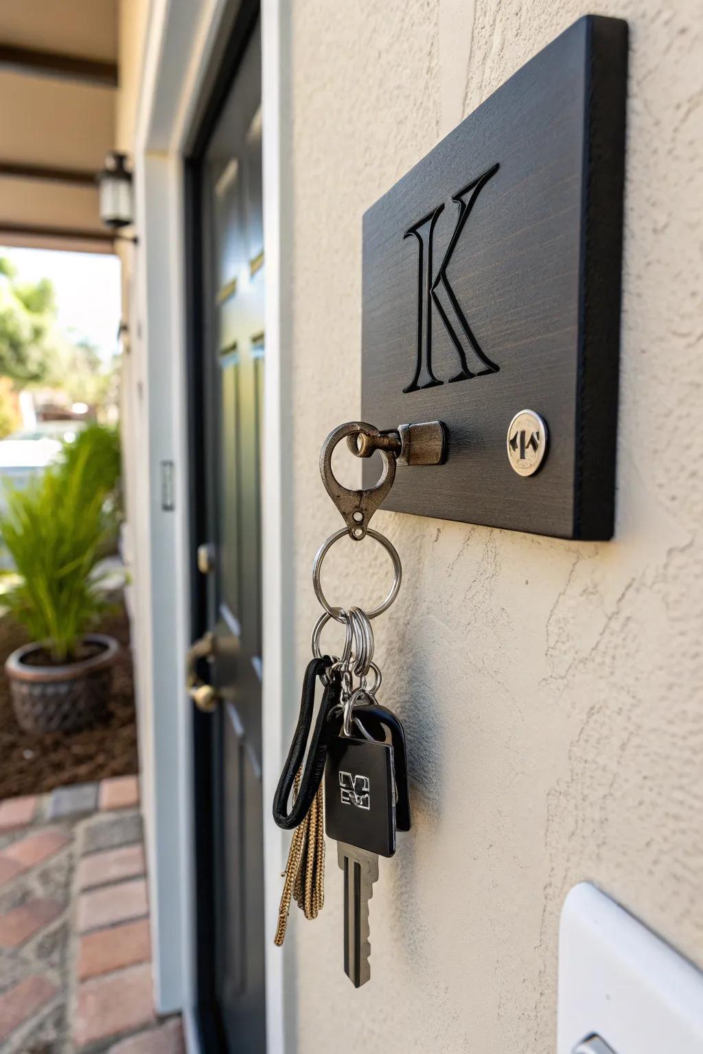 A personalized key holder adds a touch of organization.