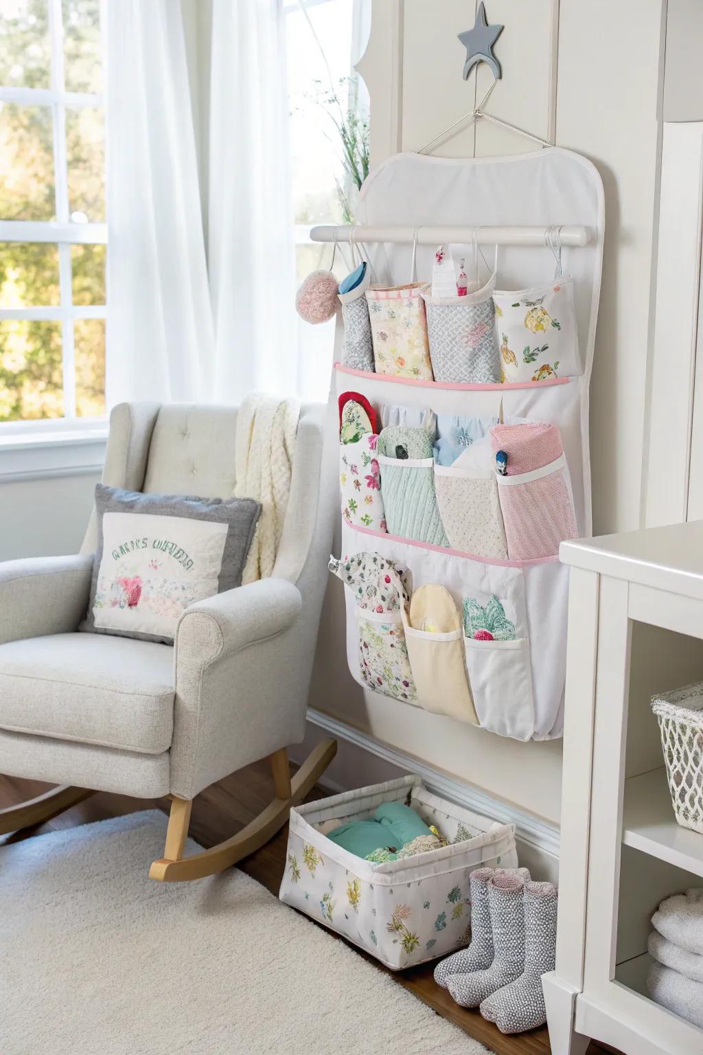 Hanging organizers maximize storage without taking up floor space.