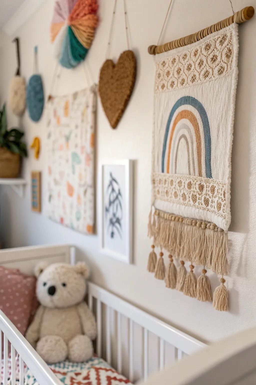 Textured art adds depth and tactile interest.