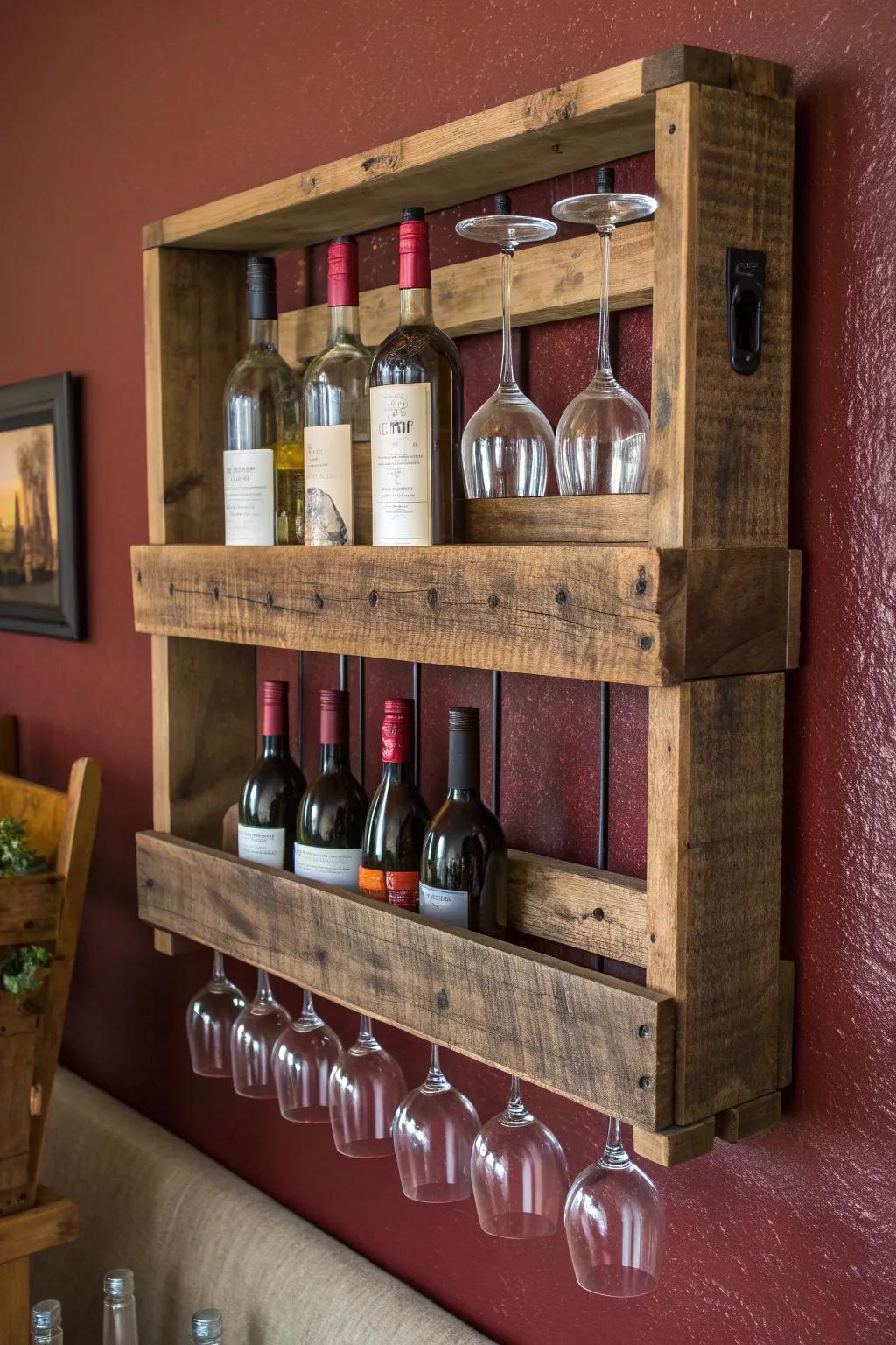 Transform old into gold: Upcycled wood wine rack for the discerning eye.