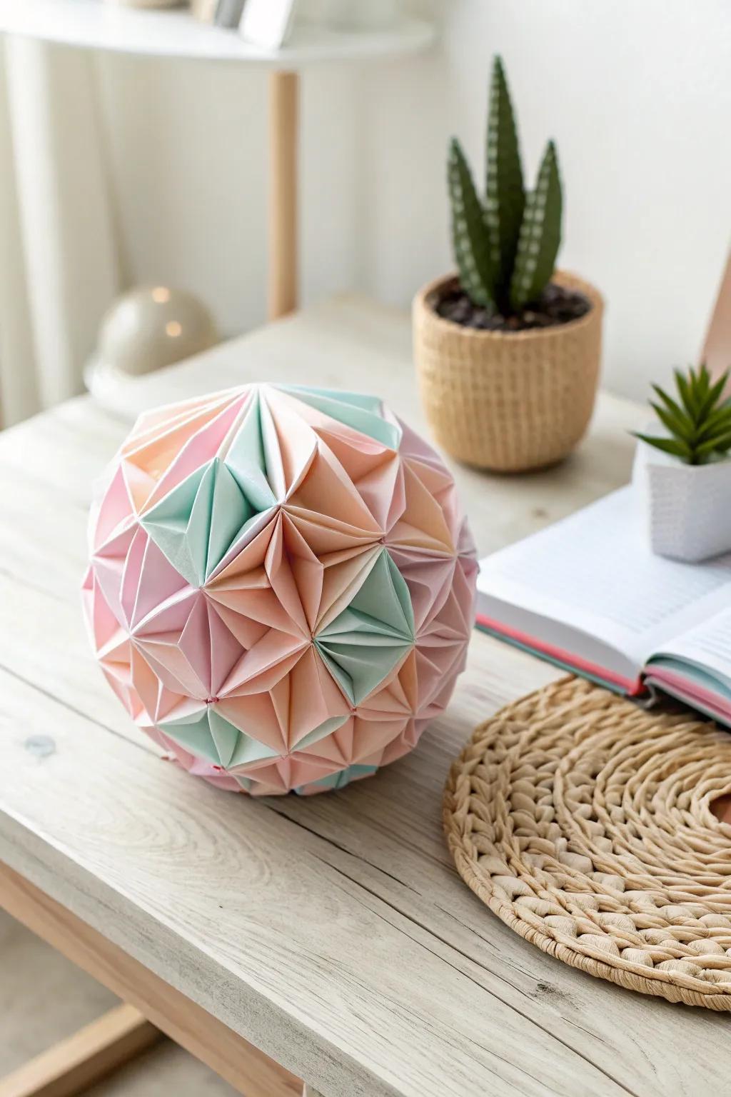 Find tranquility in simplicity with this elegant origami stress ball, a handcrafted piece of calm for your workspace.