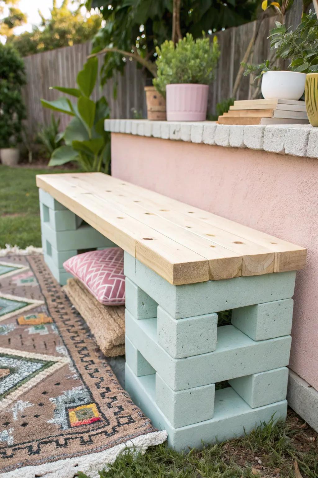 Transform your garden into a serene oasis with this chic cinder block bench—where minimalism meets boho charm!