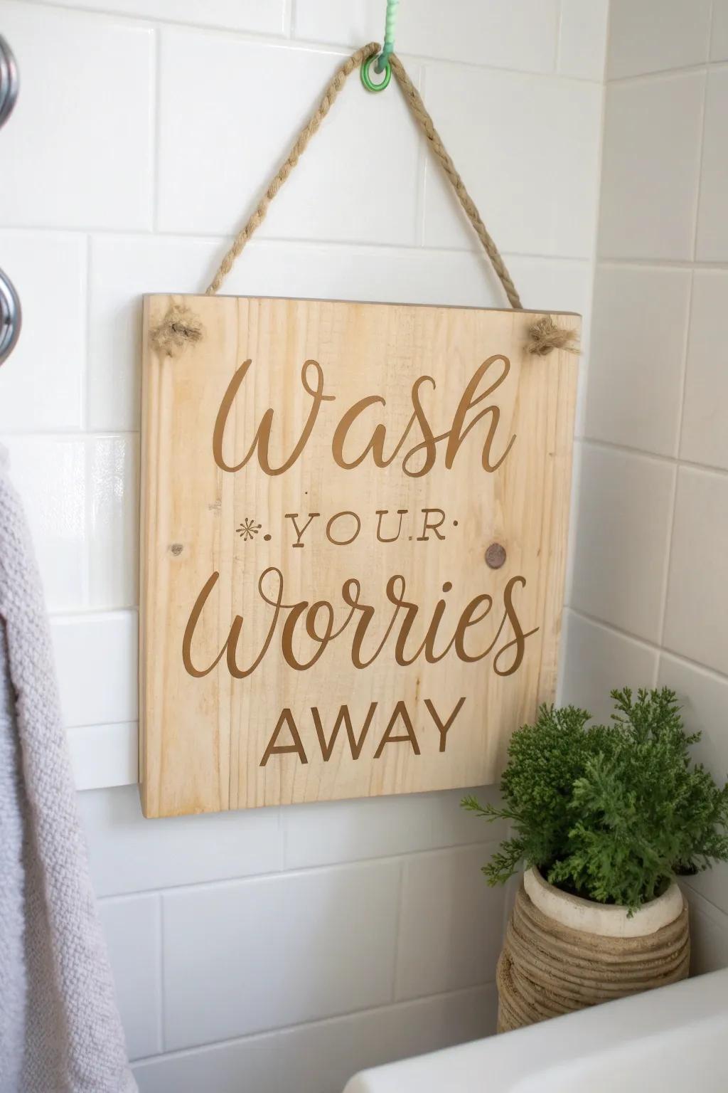 Bring a smile to your bathroom with this chic and cheeky wooden sign, perfect for adding a touch of humor and style!