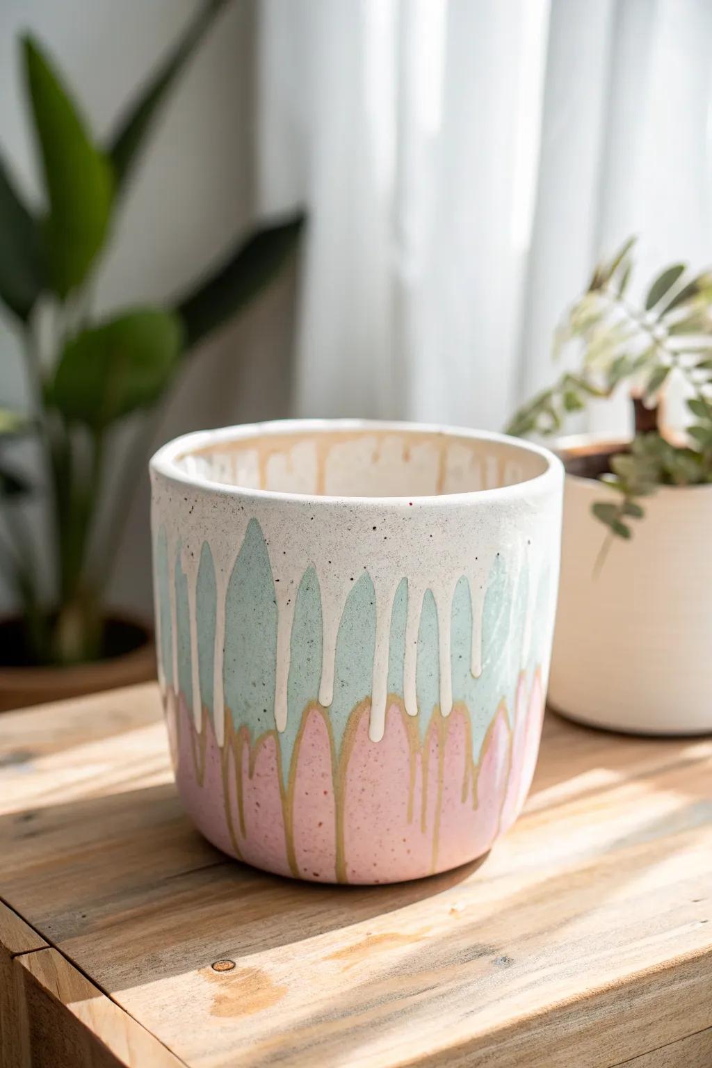 Embrace the artistry of nature with this enchanting drip paint pot, where simplicity meets handcrafted beauty.