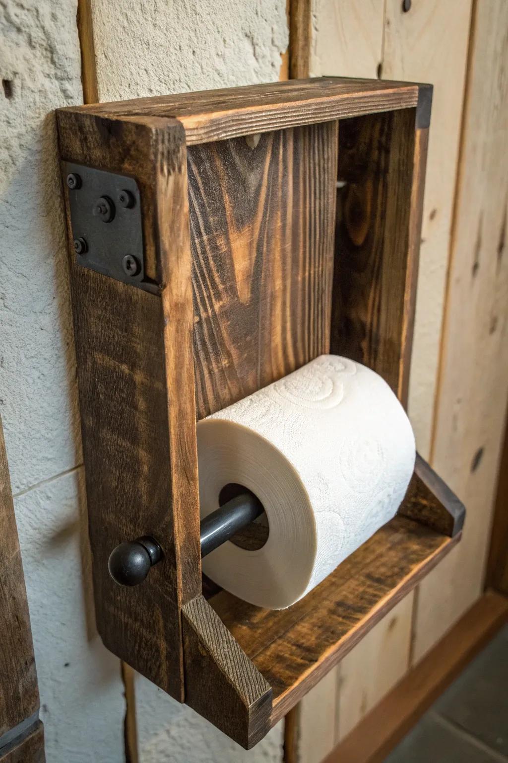 Elevate your bathroom decor with this handcrafted pallet toilet paper holder - a blend of rustic charm and functional art.