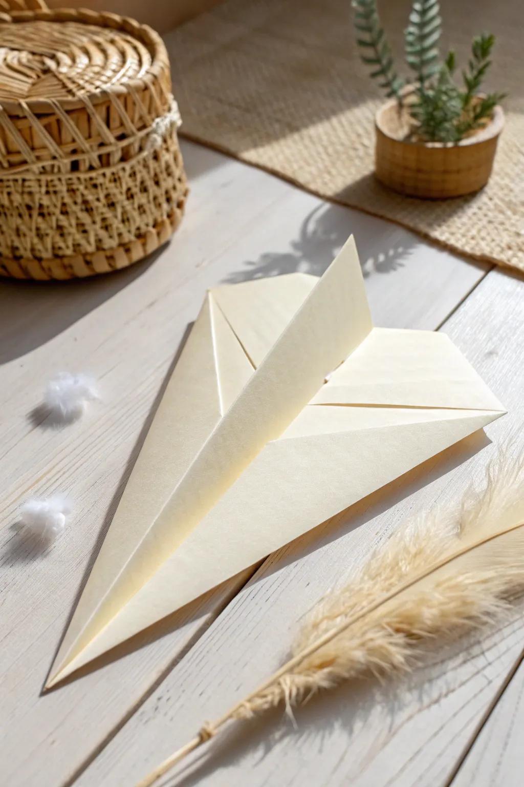 Precision in simplicity: The Arrowhead paper airplane, where craftsmanship meets elegance.