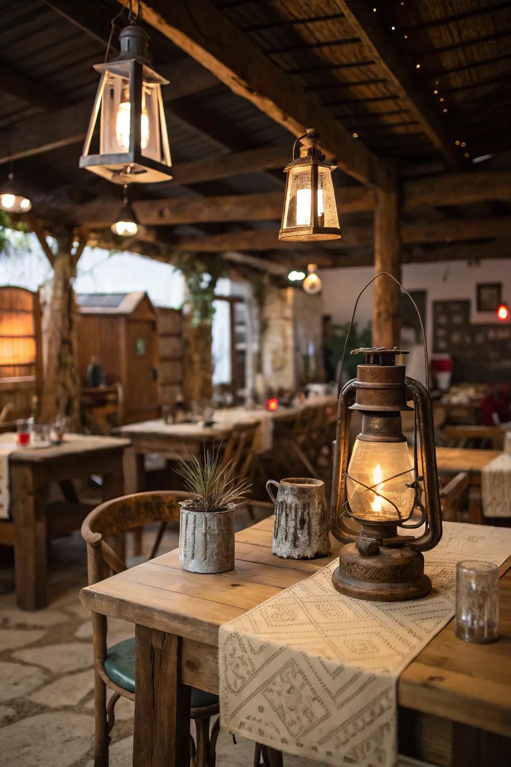 Add rustic charm with vintage lanterns.