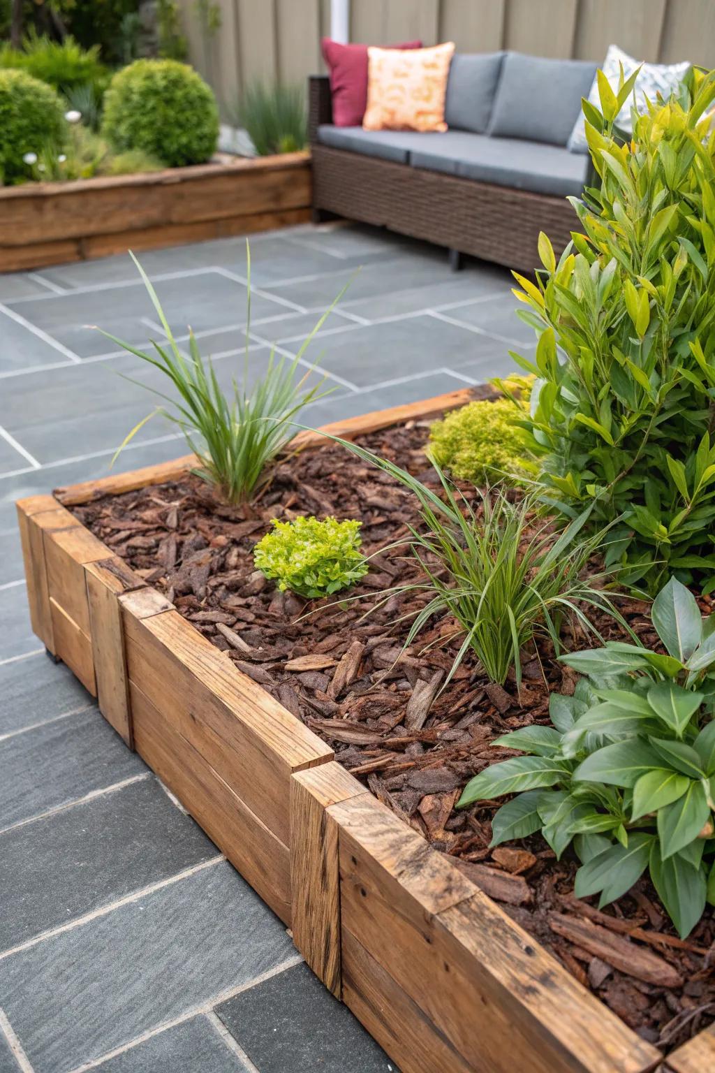 Mulch Magic: Elevate your patio with artisanal mulch arrangements.