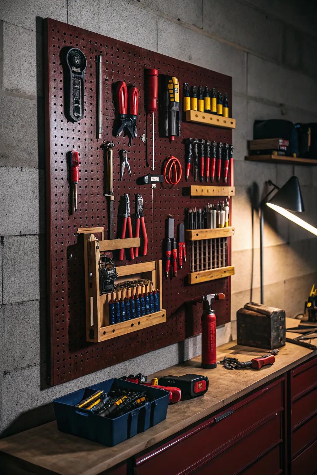 Transform your garage into the ultimate Hobby Station with a striking pegboard setup.