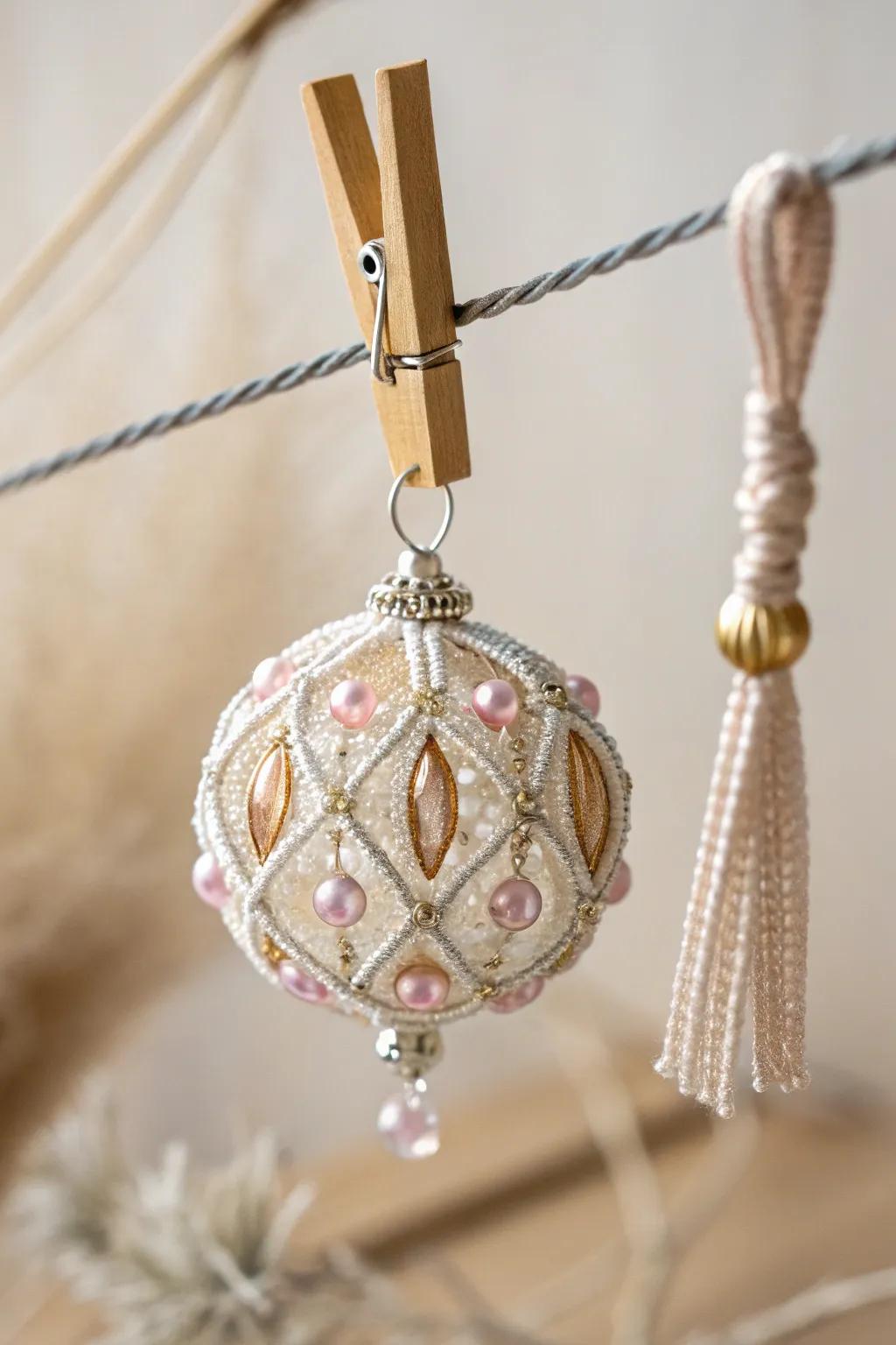 Add a touch of glamour to your decor with this stunning beaded ornament, where simplicity meets elegance.