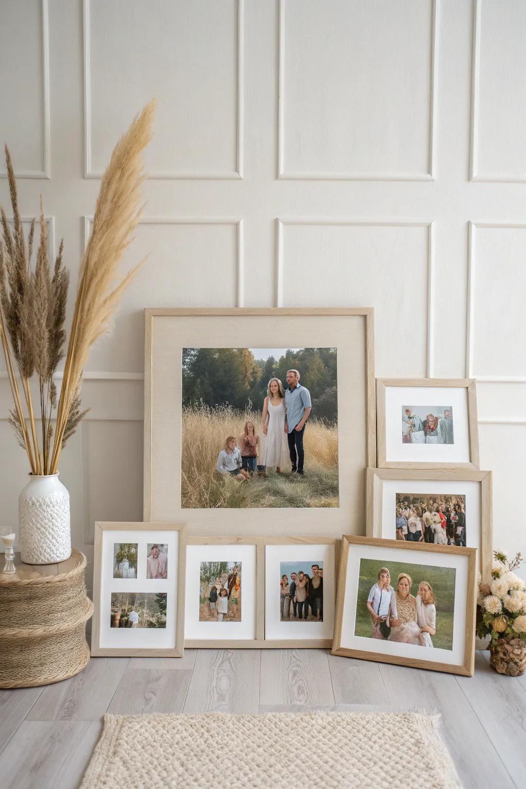 Create a heartwarming focal point with a cherished family moment as the centerpiece of your collage.