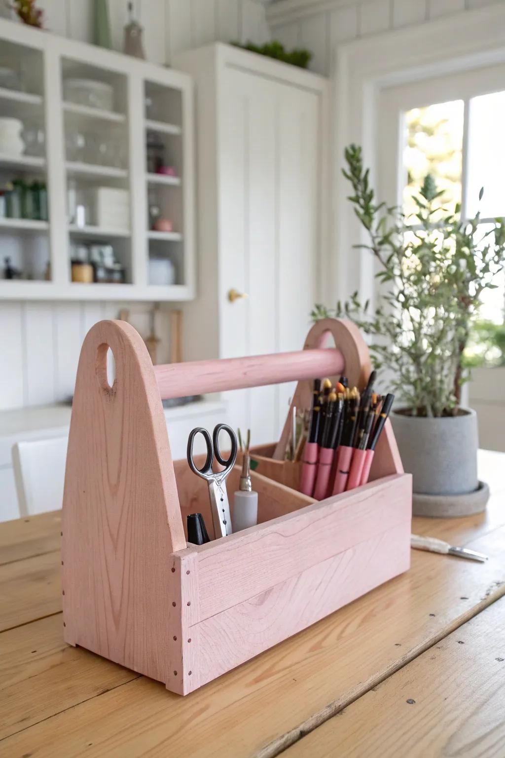 Streamline your craft space with this elegant pink tool organizer—where style meets functionality in minimalist perfection.