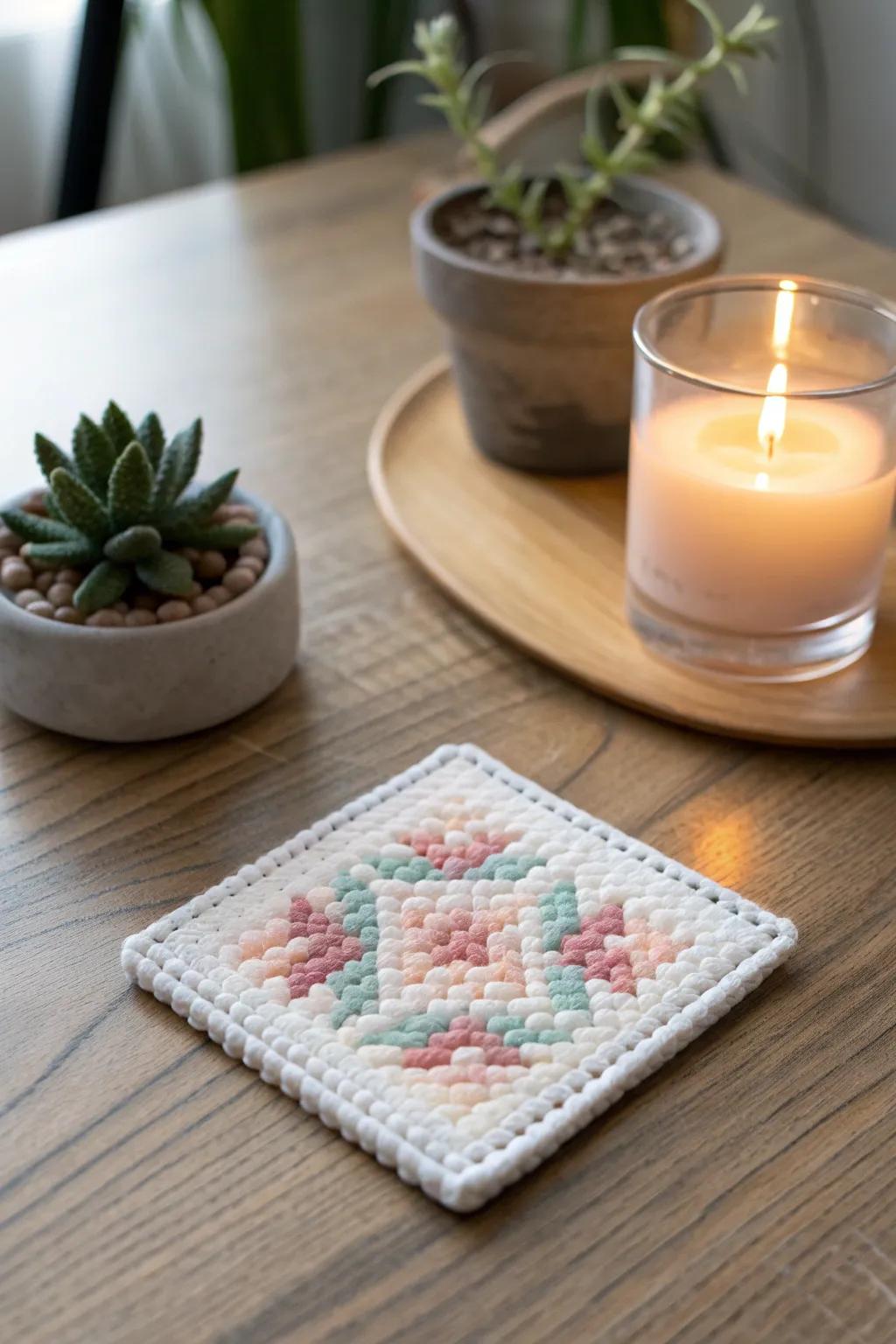 Add a touch of pixel art charm to your table with handcrafted coasters that blend simplicity with style.