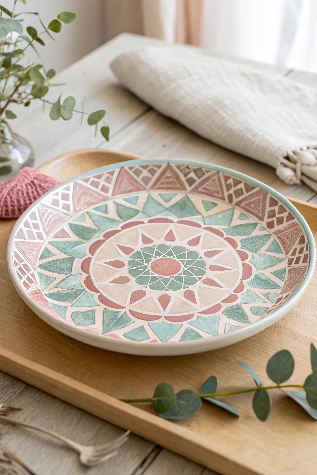 Discover the charm of mosaic magic with this simple yet stunning plate painting idea.