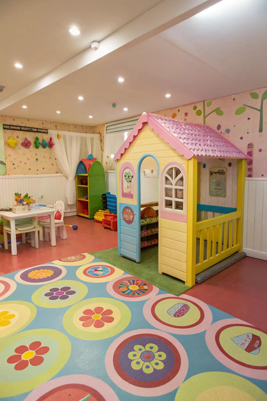Vinyl flooring adds color and durability to indoor play spaces.