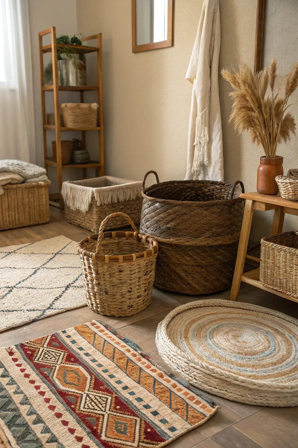 Woven textures add warmth and dimension.
