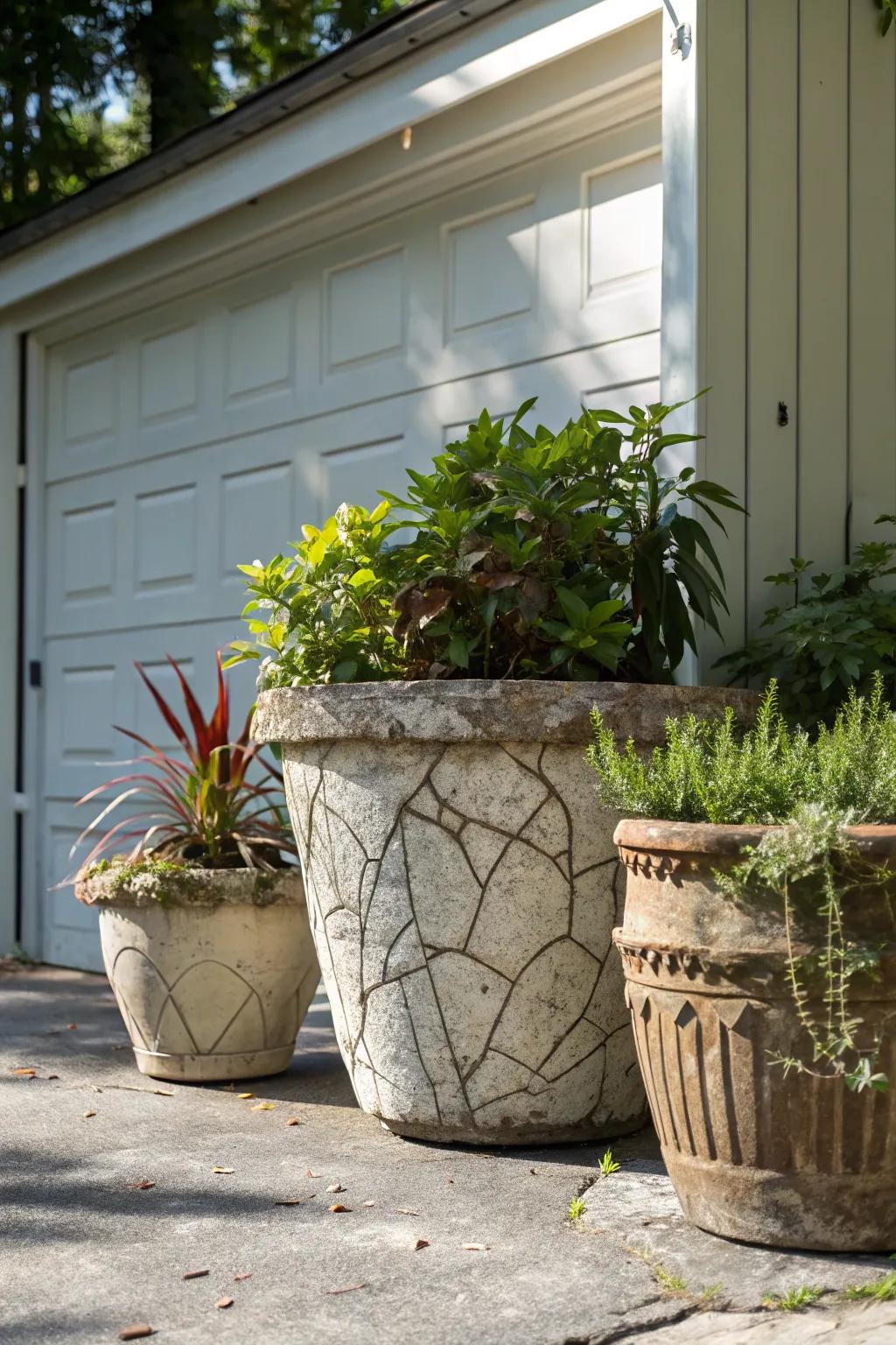 Textured pots adding an extra layer of visual interest.