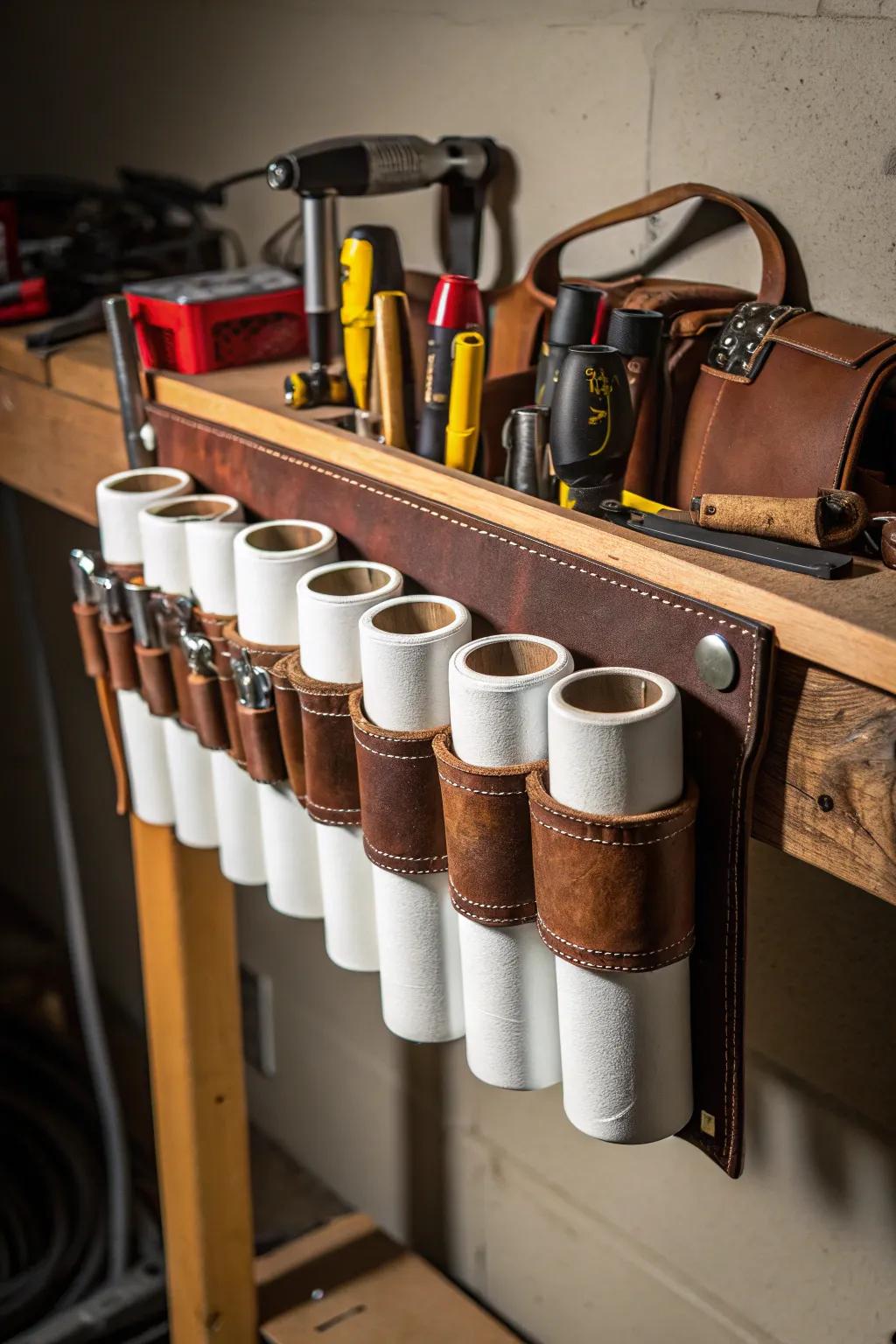Elevate your workspace with this expertly crafted PVC tool belt station—where functionality meets striking design.