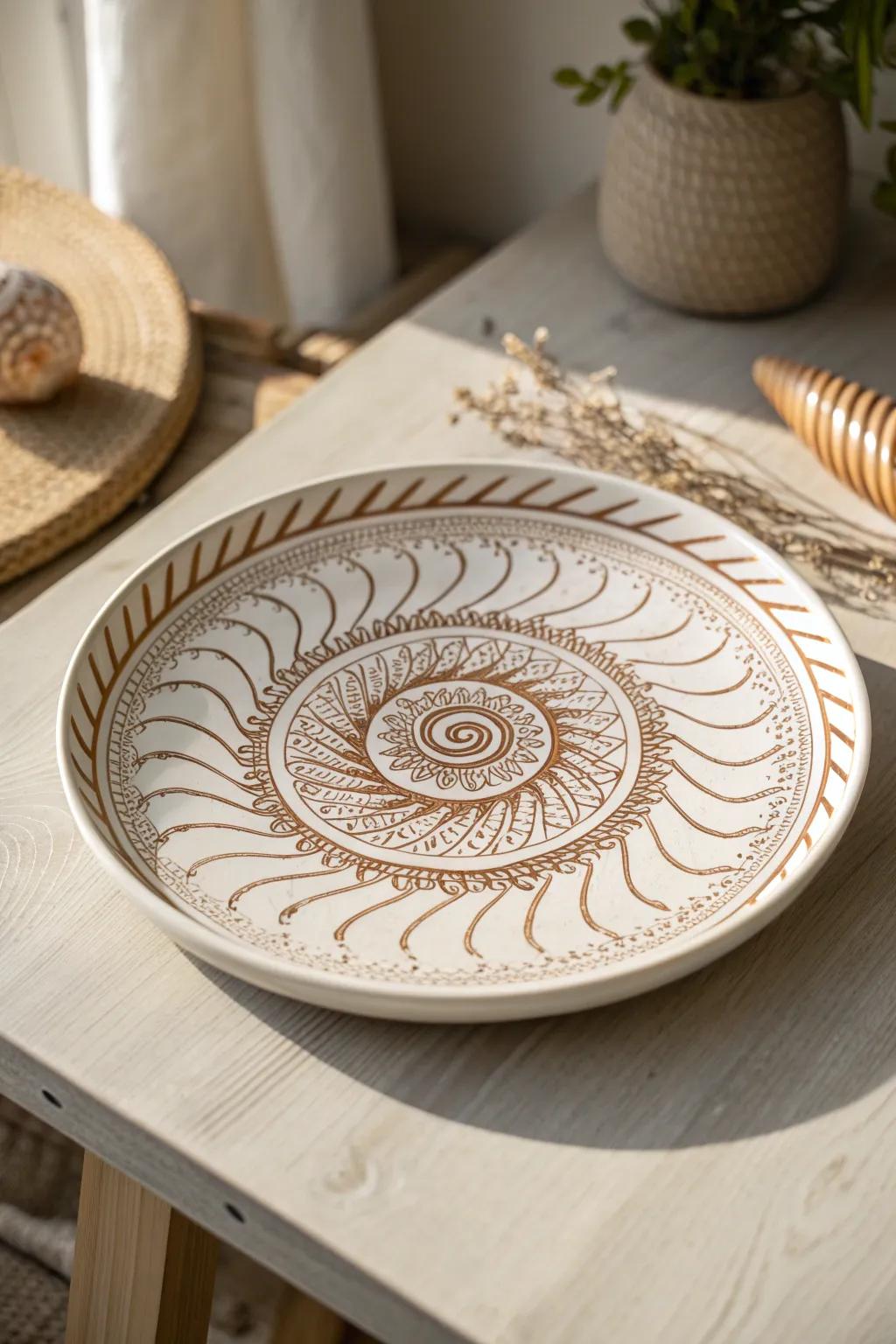 Embrace the art of simplicity and cultural elegance with a Pythagorean spiral inspired by Indian motifs.