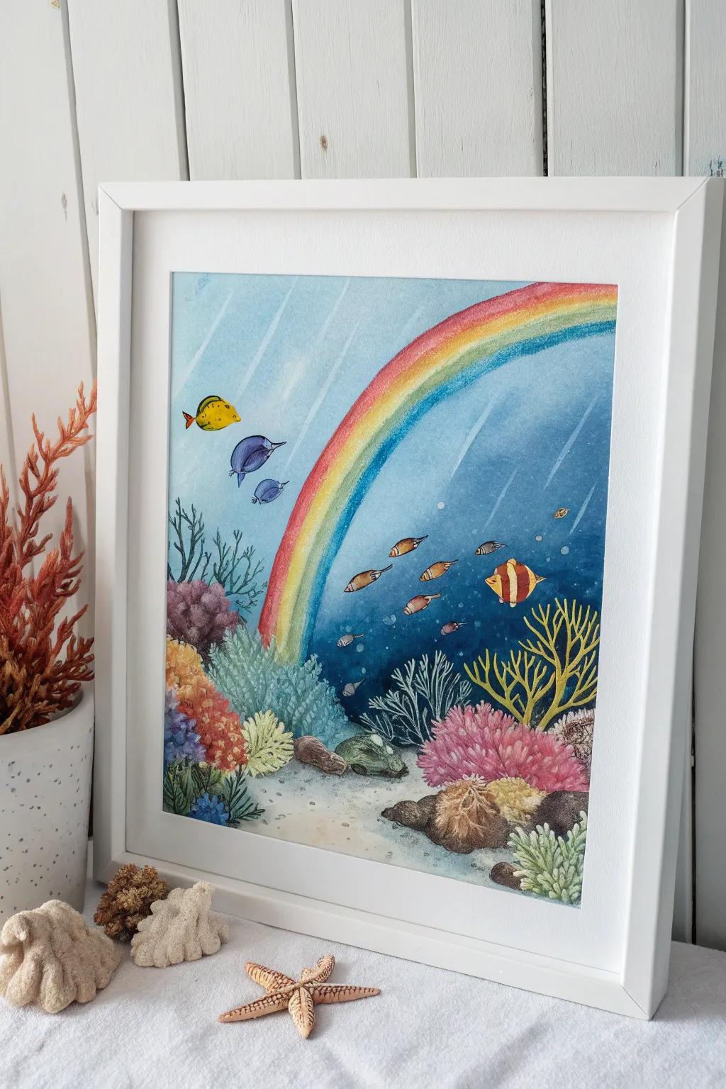 Dive into a rainbow's underwater journey, where simplicity meets vibrant beauty.