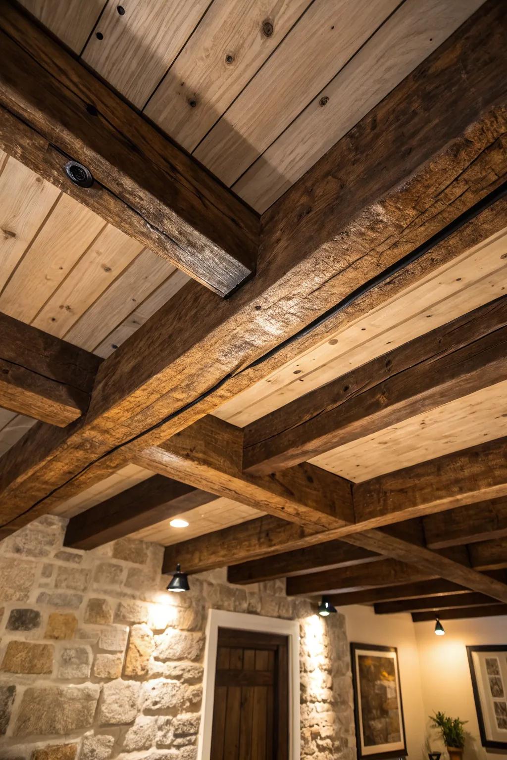 Elevate your space with the timeless allure of reclaimed wood beams, where history meets craftsmanship.