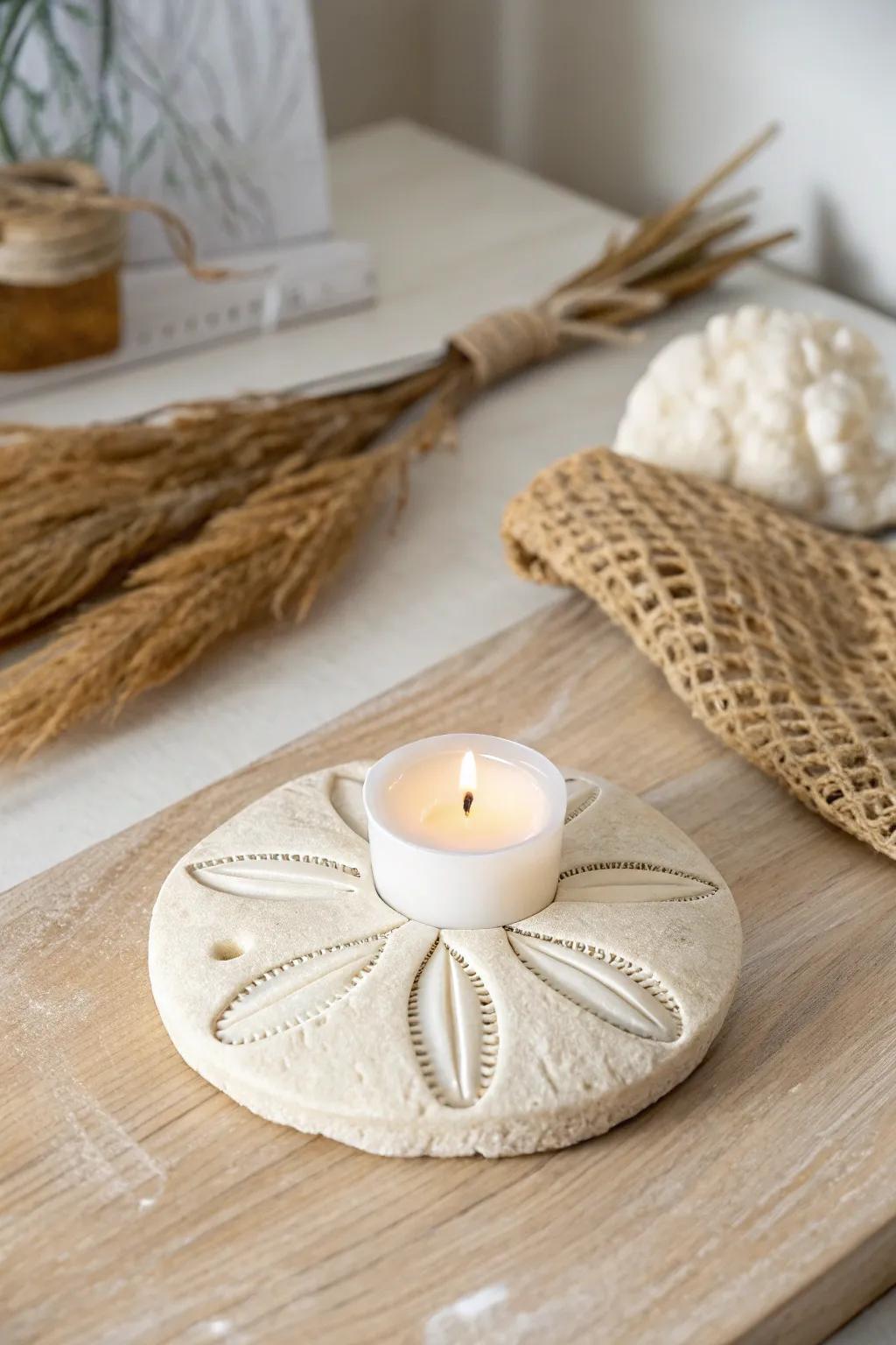Elevate your relaxation with this elegant sand dollar candle holder, perfect for a serene, candlelit ambiance.