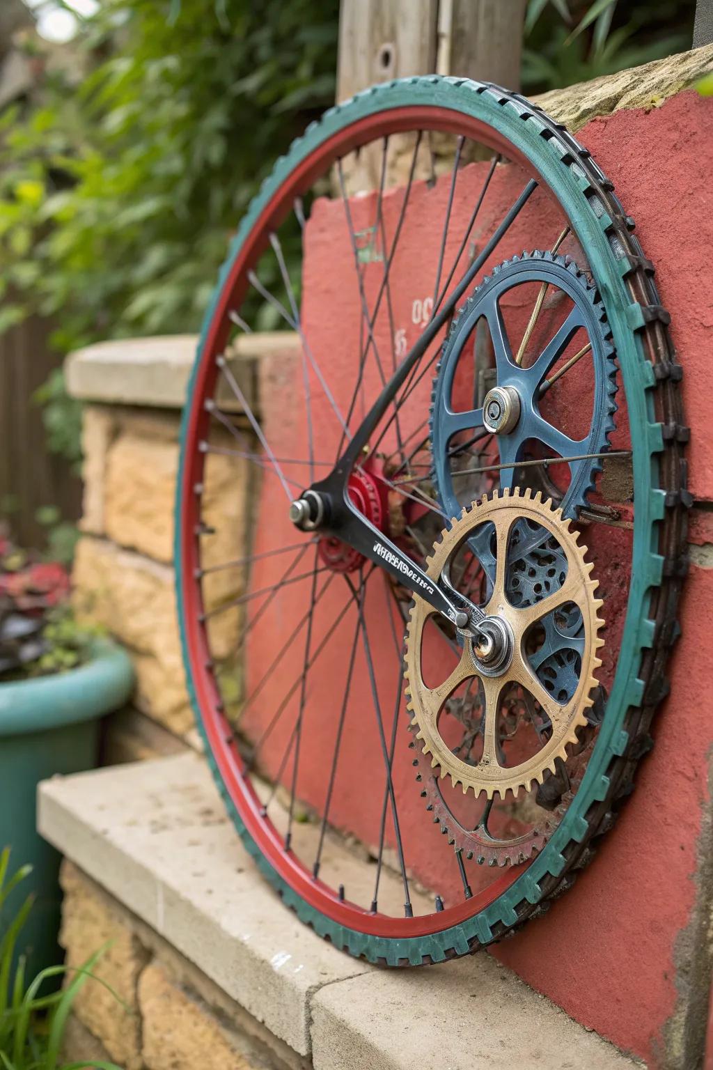 Turn time into art with this bold clock crafted from recycled bicycle parts. Perfect for those who value creativity and craftsmanship.