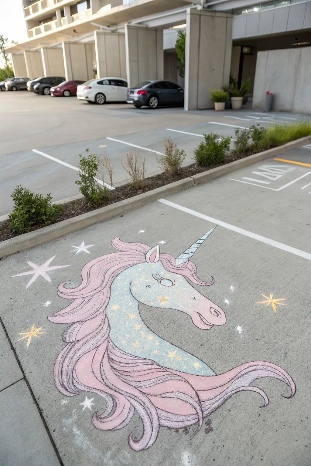 Transform ordinary parking spots into a whimsical wonderland with enchanting unicorn stencils. 🌈✨ #ParkingArt #UnicornMagic
