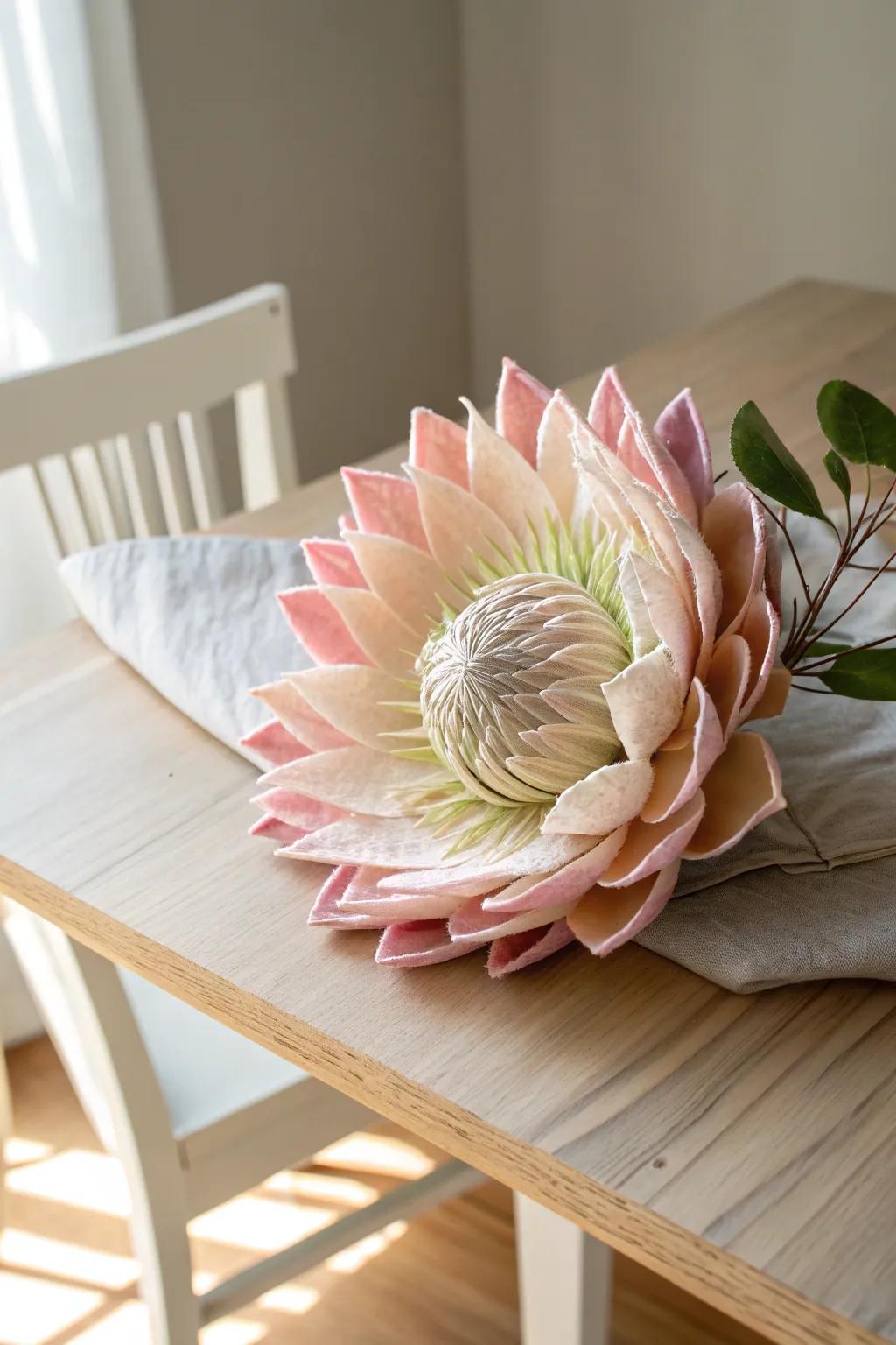 Handcrafted elegance: A fabric flower that brings nature's beauty indoors.